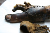 This leather and wood toe was found with a female mummy in Luxor. Image: Dr Jacky Finch, courtesy of the Egyptian Museum, Cairo