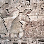 A scene from the mortuary temple of Ramesses III, Medinet Habu, showing the ceremony of the severed hands.